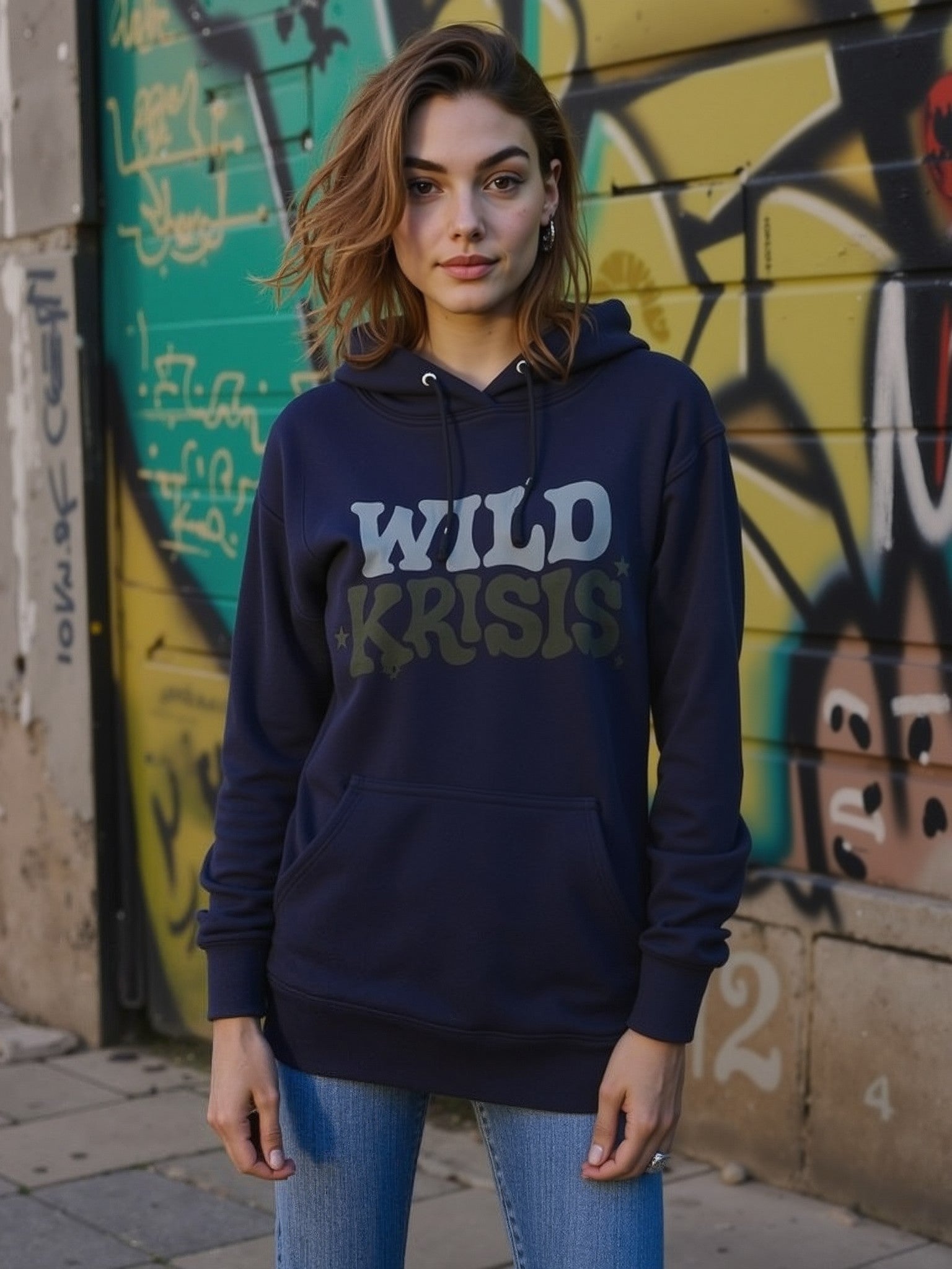 Granatowa Bluza Damska z kapturem Wild Krisis