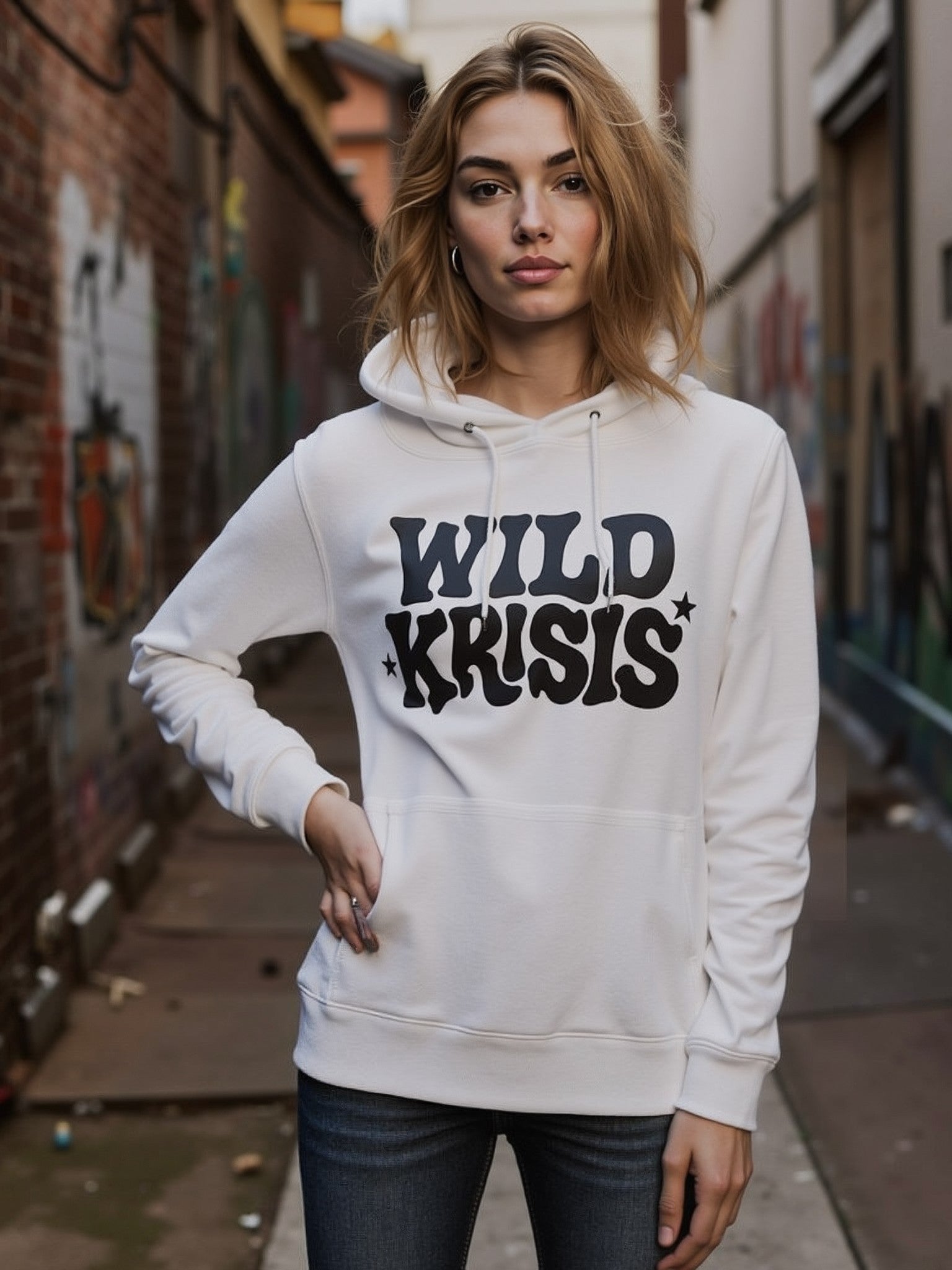 Biała Bluza Damska z kapturem Wild Krisis