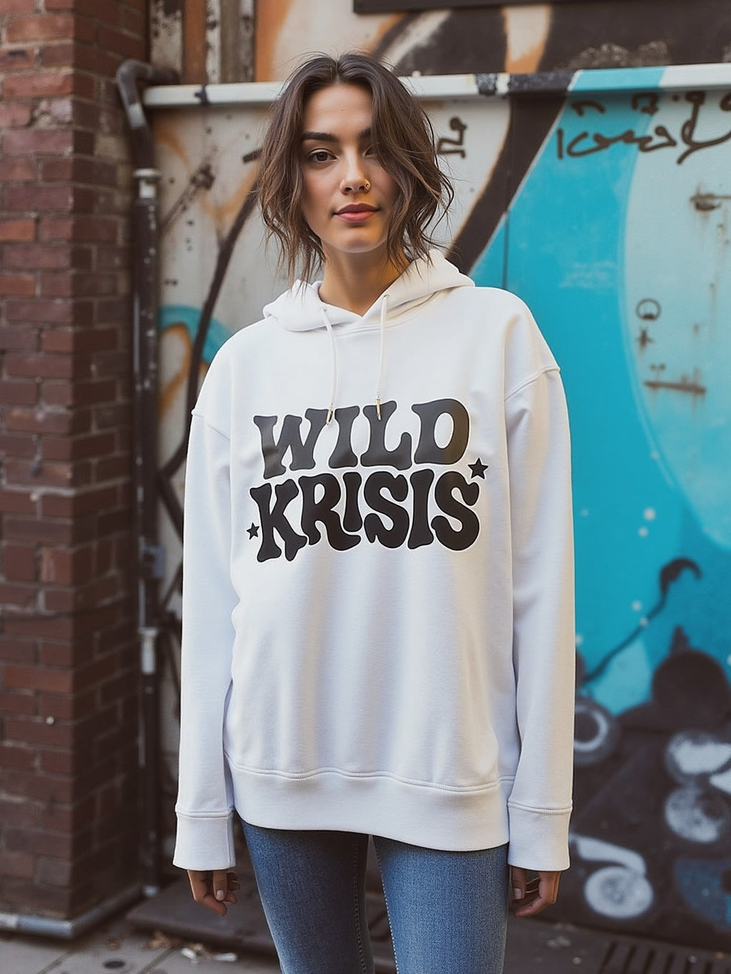 Biała Bluza Damska z kapturem Wild Krisis