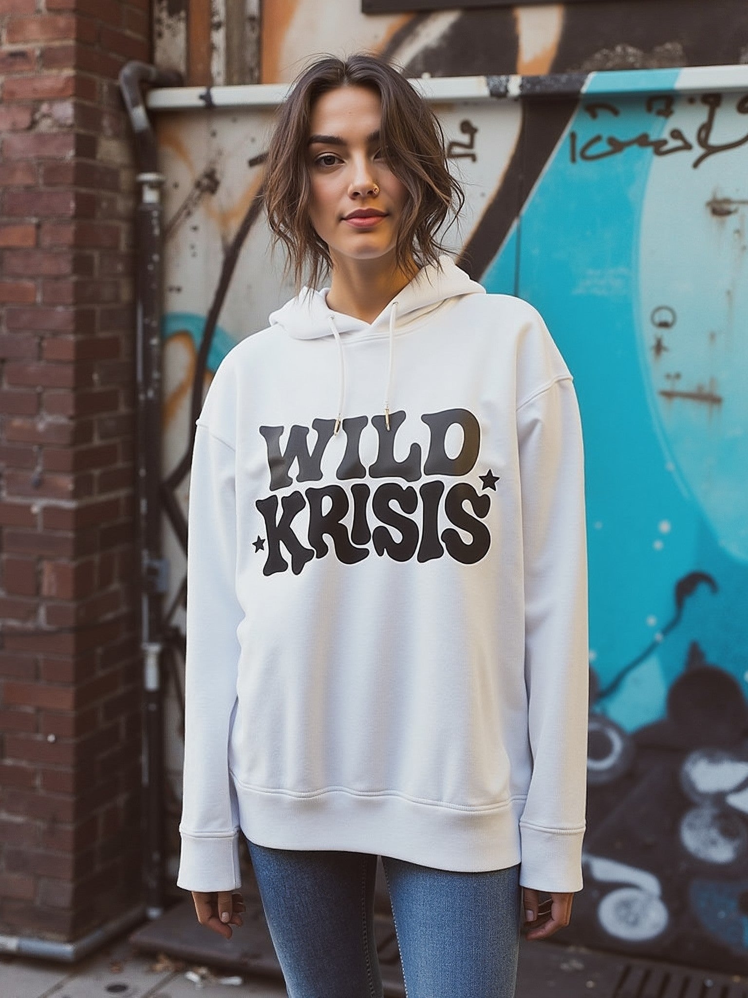 Biała Bluza Damska z kapturem Wild Krisis